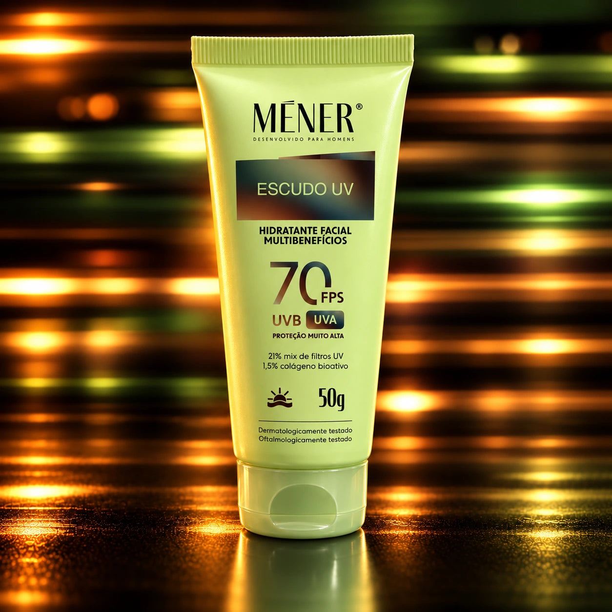 Escudo UV em luzes solares verdes e cobre