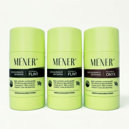 Trio MÉNER com dois desodorantes FLINT e um ONYX de 50 g