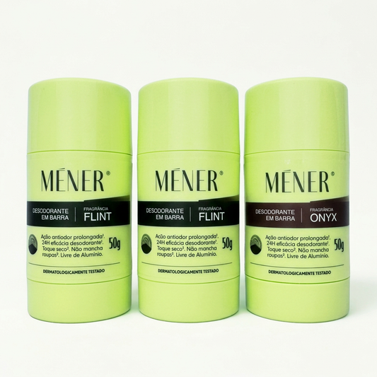Trio MÉNER com dois desodorantes FLINT e um ONYX de 50 g